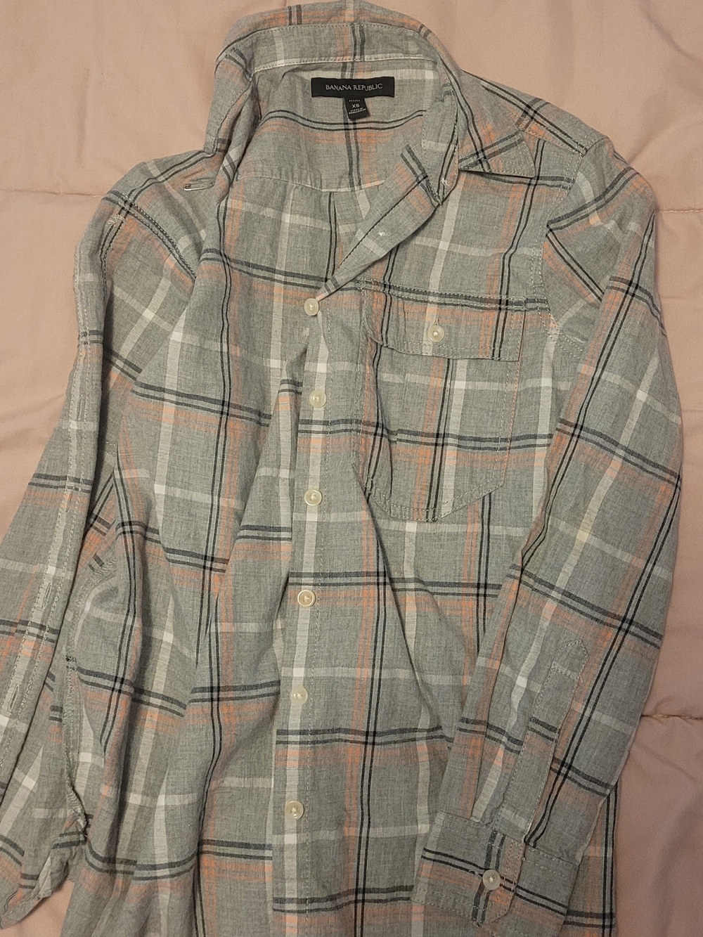 Banana Republic Gray & Peach Plaid Button-Up Shirt